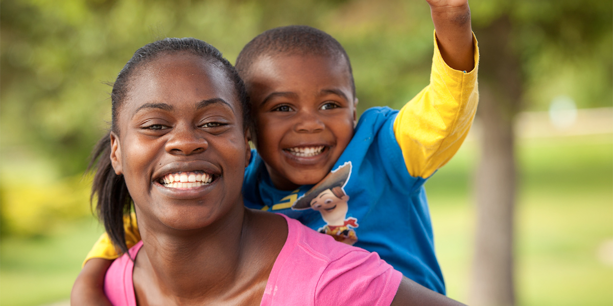 Smiling mother and son