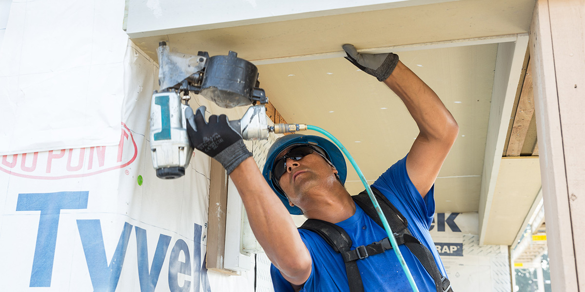 Construction worker with hard hat